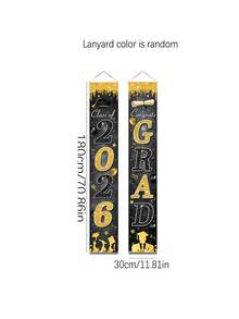 3pcs/Set 2026 Black & Gold Glitter Entrance Banner - "Class Of 2026" And "Congratulations On Your Graduation" Outdoor Welcome Sign With Graduation Cap And Diploma Design, Ideal For High School And College Graduation Party Decor - Multicolor - View 8