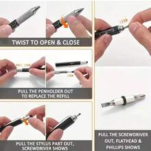 1 Set 9-In-1 Multifunctional Tool Pen, Suitable As Christmas Gift For Men, Includes LED Light, Stylus, Ruler, Level, Bottle Opener, Screwdriver, Ballpoint Pen, Architect Pen - Screwdriver - View 7