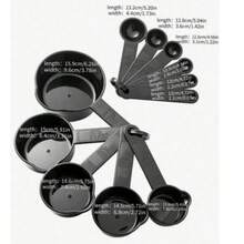 XXL Set (5/10 Pieces) Plastic Baking Cups And Measuring Spoons With Graduations; 10-Piece Set Of Black Plastic Measuring Cups And Measuring Spoons With Graduations. - Multicolor - View 10