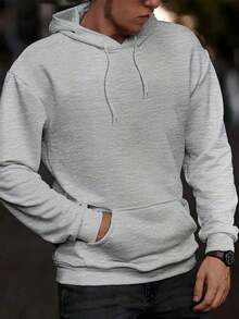 Sudadera con capucha de unicolor, de manga larga, con cordón y bolsillos para hombre GRDR - Gris Claro - Ver 1