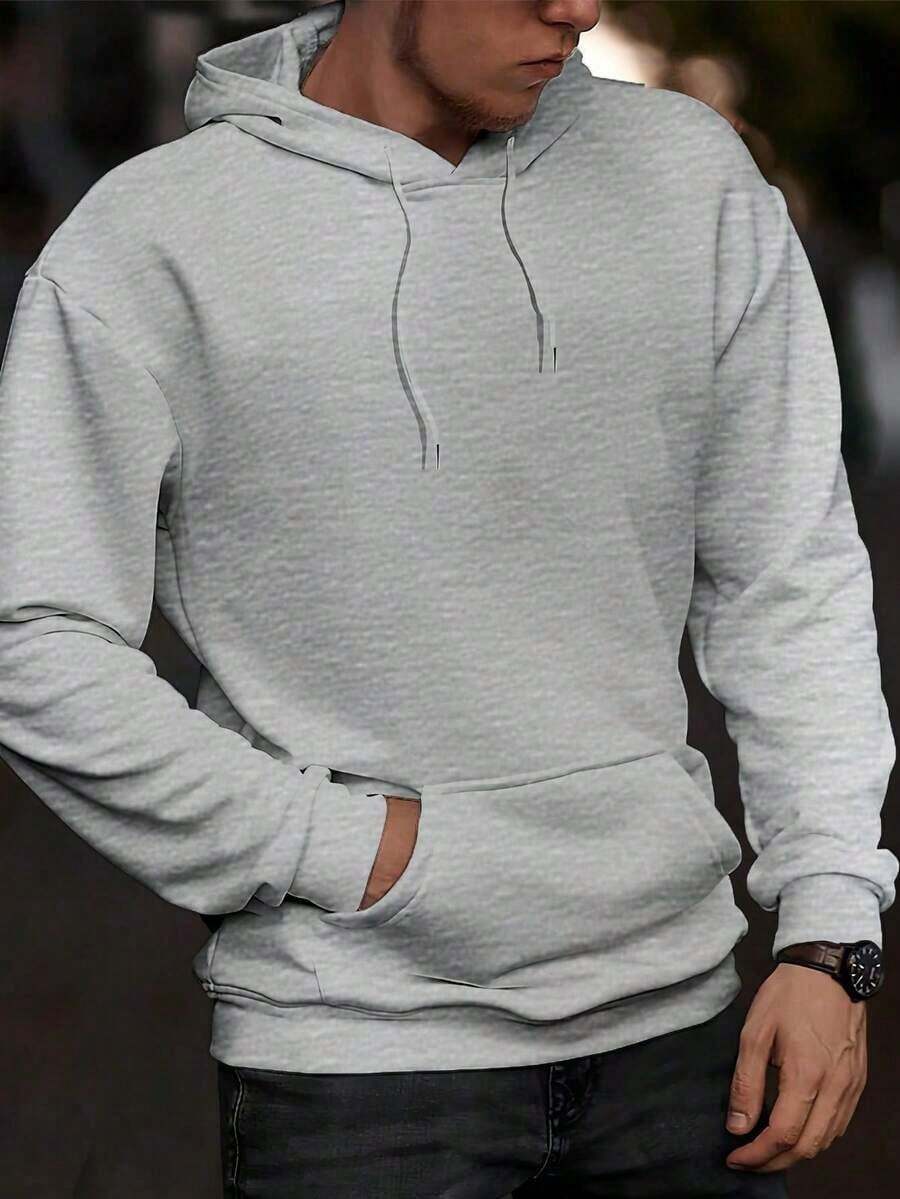 Sudadera con capucha de unicolor, de manga larga, con cordón y bolsillos para hombre GRDR - Gris Claro - Ver 1