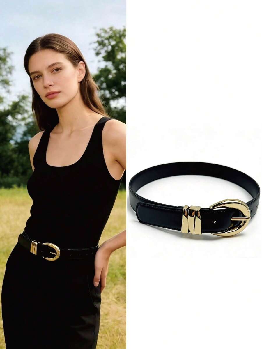 1pc Fashionable Versatile Minimalist Casual Belt - Black - View 1