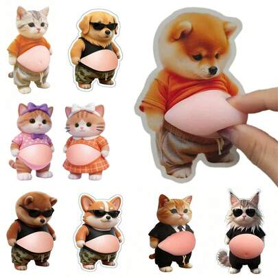 1/2/6片装硅胶柯基肚皮防撞贴纸，3D猫咪贴纸，可爱宠物自粘装饰贴纸，3D动物贴纸，捏捏乐，解压玩具，适用于手机壳、笔记本电脑、冰箱、汽车和家居装饰，保护家居墙壁、家具和橱柜，宠物爱好者的完美礼物，理想的节日礼物