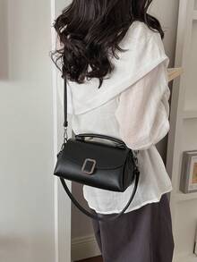 Tas Tote Motif Leci Berkualitas dengan Banyak Kantong, Tas Tangan Modis Warna Polos untuk Penggunaan Sehari-hari, Dapat Dibawa di Bahu, Selempang, atau Dipegang di Tangan - Hitam - View 5