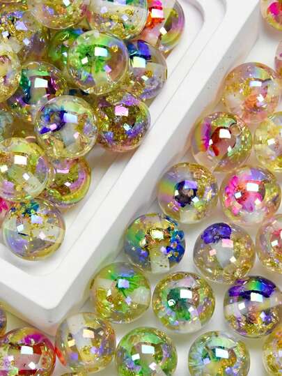20pcs Random Style 16mm High Quality Resin Beads With UV Optical Coating And Embedded Faux Flowers - Ideal For DIY Jewelry, Phone Charms, Pen Decorations, Jewelry Making