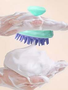 Bộ 1/3/5 bàn chải massage gội đầu bằng silicon, lược làm sạch da đầu, dụng cụ gãi ngứa tóc. - màu trơn - Xem 4