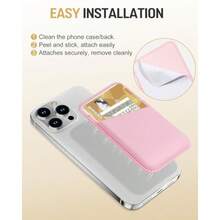 Phone Card Holder For Phone Case Leather Credit Card Sticky Wallet 3 Pockets Back Of Phone Compatible For IPhone Android Samsung Pink 1 Pack - 粉紅色1包 - 查看 3