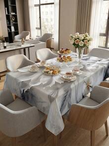 1 pièce Nappe rectangulaire avec texture de marbre gris et blanc et imprimé floral 3D, nappe de luxe moderne en polyester imperméable et résistante aux taches avec bord volant, anti-huile et anti-poussière, lavable et réutilisable, idéale pour le thé de l'après-midi, les brunchs, la décoration élégante de la maison, un élément essentiel pour la cuisine et la salle à manger - Multicolore - Voir 6