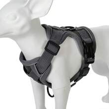 Bộ 1 dây đeo và dây dắt chó có thể điều chỉnh, áo vest chống kéo ngực cho thú cưng, phù hợp cho chó và mèo nhỏ, dây đeo ngực bằng lưới mềm thoáng khí có phản quang. - Màu xám đen - Xem 9