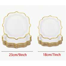 10/20/30/50/100个白色金边纸盘，7英寸9英寸白色甜点盘，一次性纸盘，适用于茶会、生日派对、新娘送礼会、母亲节、圣诞节、周年纪念派对。 - 彩色 - 查看 5