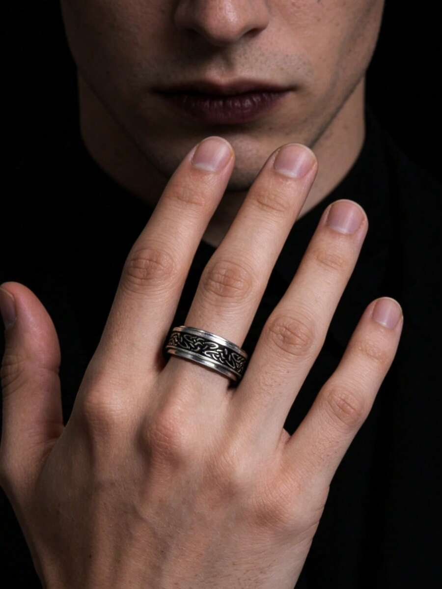 Nhẫn giảm căng thẳng xoay bằng thép không gỉ unisex, thiết kế nút thắt Celtic, trang sức phong cách Gothic thích hợp cho kỳ nghỉ hè. - nhẫn - Xem 1
