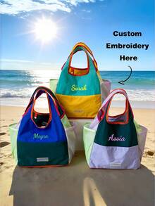 Personalized Color Block Large Capacity Tote Bag, With Side Pockets, Lightweight & Fashionable Women's Handbag, Casual Daily Travel Shoulder Bag, Multi-Color Shopping Tote, Portable Leisure Travel Bag, Patchwork Design - Multicolor - View 1