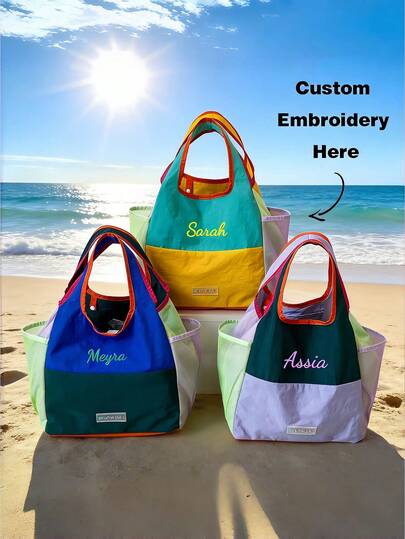 Personalized Color Block Large Capacity Tote Bag, With Side Pockets, Lightweight & Fashionable Women's Handbag, Casual Daily Travel Shoulder Bag, Multi-Color Shopping Tote, Portable Leisure Travel Bag, Patchwork Design