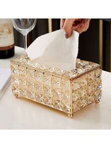1 pieza Caja de pañuelos de estilo europeo creativa, soporte para servilletas de mesa de comedor y sala de estar para el hogar, caja de almacenamiento de pañuelos para decoración del hogar - Dorado - Ver 6