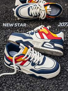 New Arrival Men's Versatile Niche Original Casual Sneakers, Thick Sole Anti-Slip Athletic Shoes, Random Graffiti Pattern - Blue - View 6