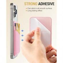 Phone Card Holder For Phone Case Leather Credit Card Sticky Wallet 3 Pockets Back Of Phone Compatible For IPhone Android Samsung Pink 1 Pack - 粉紅色1包 - 查看 7