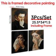 Bộ 3 tranh canvas chủ đề Học viện Bóng tối vui nhộn cho phòng tắm, bộ tranh chân dung phong cách retro, trang trí phòng đẹp mắt, có thể chọn khung, trang trí tường, tác phẩm nghệ thuật kỳ ảo cho phòng tắm/phòng khách/phòng ngủ/văn phòng/ký túc xá, quà tặng cho người yêu nghệ thuật. - 3 cái - Xem 15