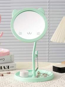 Cute Cat Ear Desktop Makeup Mirror, 360° Rotatable Adjustable Vanity Mirror With Storage Tray, Kawaii Cartoon Cat Face Cosmetic Mirror For Bedroom Dorm Desk, Portable Tabletop Beauty Mirror For Women Girls, Anti-Slip Base Makeup Tool, Ideal Gift For Friends Family, Available In White/Pink, Perfect For Daily Makeup Skincare, Cute Room Decor Aesthetic, Student Dormitory Essential, Easy To Clean And Use - Multicolor - View 3