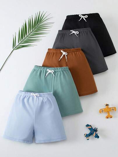 5pcs Kids Shorts, Summer Thin Casual Shorts With Decorative Drawstring For Boys & Girls, Suitable For Ages 4-12