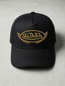 1pcs VonDutch Wings Printed Baseball Cap, Classic Casual Retro Y2K Unisex Baseball Cap, Adjustable Size, Lightweight And Sun Protection, Suitable For Outdoor Sports, Daily Wear, Parties, And - 黑色 - 查看 1