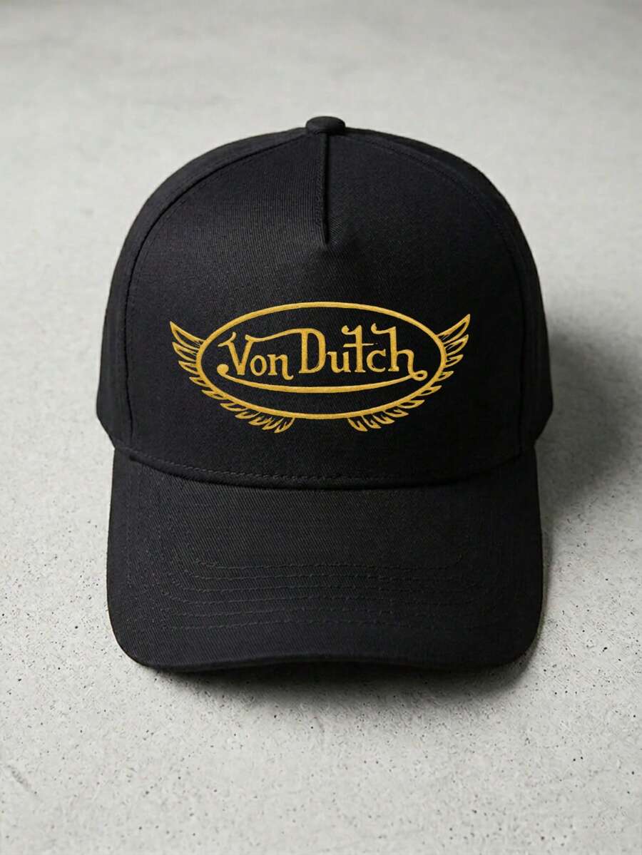 1pcs VonDutch Wings Printed Baseball Cap, Classic Casual Retro Y2K Unisex Baseball Cap, Adjustable Size, Lightweight And Sun Protection, Suitable For Outdoor Sports, Daily Wear, Parties, And - 黑色 - 查看 1