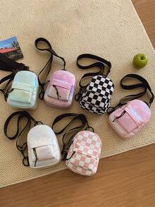 Teenager Laser Mini Backpack, Checkerboard Crossbody Bag, Colorful Chest Bag, Casual Outdoor Phone & Coin Purse - A - View 2