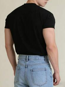 Fathers Day Gift Casual Comfortable Solid Color Crew Neck Short Sleeve T-Shirt, Versatile For Summer - Black - View 4