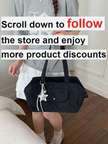 大容量手提包，纯色尼龙单肩包，女士休闲旅行手提包 - 黑色 - 查看 2