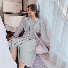 White Cotton Long Sleeve Bathrobe, Unisex, Plus Size, Suitable For Spring, Summer And Autumn - Multicolor - View 2