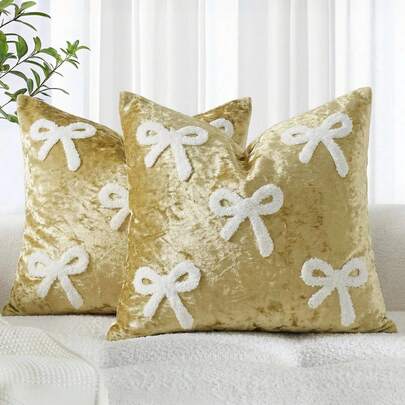 1 pieza Funda de cojín decorativa con lazo de terciopelo (no incluye el relleno del cojín), decoración moderna para el hogar, funda de cojín para sofá, suave y cómoda por un solo lado para dormitorio, balcón, sala de estar, comedor, sofá, cama