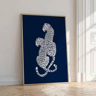 1pc Poster Featuring A Leopard, Perfect For Funky Home Decor. Navy Blue Wall Art Ideal For College Apartments, This Cool Print Adds A Unique Touch To Bedroom Decor