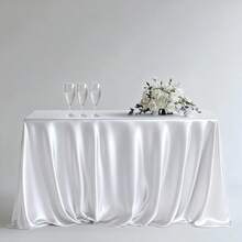 1 pieza Mantel de mesa redondo blanco para boda y restaurante, resistente a las arrugas, adecuado para comedor, banquete, fiesta, lavable a máquina - Blanco - Ver 3