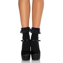 Leg Avenue Women's Ruffle And Satin Bow Anklet Socks - màu đen - Xem 3