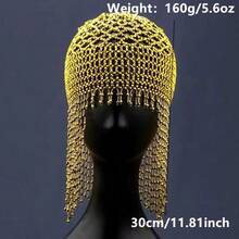 1件金色长流苏头链，舞蹈表演造型，阿拉伯新娘头饰，斋月礼物 - 金色 - 查看 5