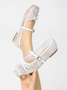 New Arrival Fashionable Flat Soft Bottom Non-Slip Sandals For Women, Elegant, Preppy, Party, Commute, Retro, Punk, Wedding, Chinese Style, Lolita, Western Wedding, Business, Chinese Wedding, Glamorous, Outdoor, Western, Minimalist, American Vintage, Mary Jane, Breathable Summer Sandals, Plus Size, Suitable For Holiday, Wedding, Party, Office, Outdoor - White - View 3