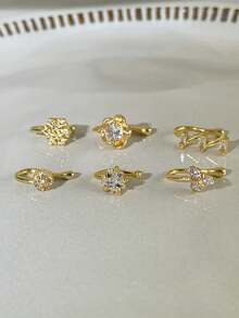 CHOSHILAR Bộ 6 chiếc khuyên mũi mạ vàng đồng kiểu INS tối giản, đính đá Cubic Zirconia trong suốt, thiết kế hoa và sao tinh tế, có thể điều chỉnh kích thước, phù hợp cho cả nam và nữ, không cần xỏ lỗ mũi. - Vàng 12 - Xem 2