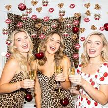 MRed And Cheetah Party Decorations - 200 Pcs Cheetah And Cherry Confetti For Birthday Decorations Bow Leopard Table Confetti Bachelorette Engagement Wedding Party PliesN - Đỏ và Báo đốm - Xem 5