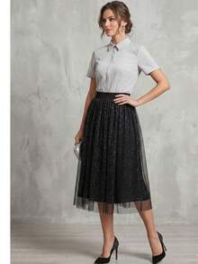 Elegant Tulle Skirt. Polyester. Layered. Evening. Wedding. Birthday Party. Garden. Formal And Nighttime. Photoshoot. Stage And Concert. - Negro - Ver 1