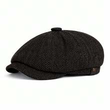 Unisex Retro British Style Beret, Octagonal Hat, Vintage English Newsboy Cap, , Thomas Shelby - Negro - Ver 2