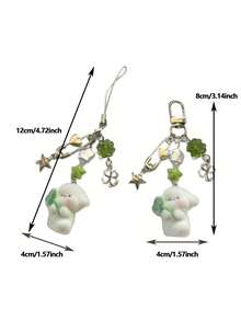 1个女士植绒招财狗和四叶草钥匙扣吊坠，可爱挂件，可用于耳机、包包、钥匙等 - 彩色 - 查看 7