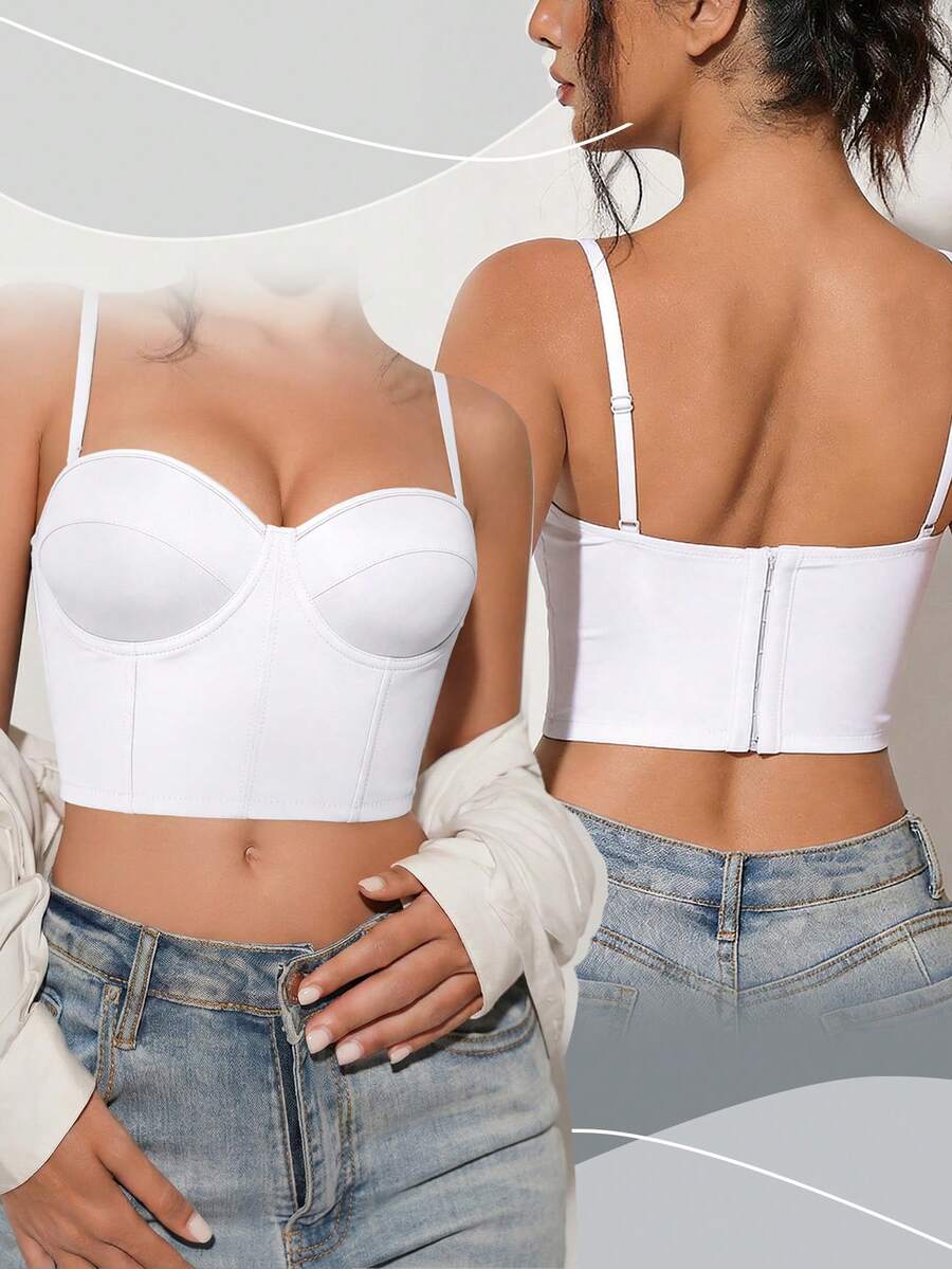 Women's White Strapless Bustier Crop Top - Detachable Straps, Suitable For Vacation Wear - White - View 1