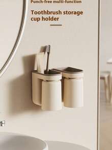 Bộ giá đựng bàn chải đánh răng treo tường chất lượng cao, giá đựng bàn chải đánh răng không cần khoan, dụng cụ sắp xếp bàn trang điểm phòng tắm. - Nhiều màu - Xem 10