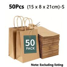 50个带提手的牛皮纸袋 - 礼品袋 - 牛皮纸束口袋 - 21 x 11 x 27 厘米 - 适用于生日、婚礼、圣诞节和派对庆祝活动 - 彩色 - 查看 16