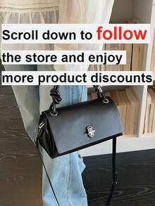1pc Women's Solid Color PU Bucket Bag, Retro Style With Metal Decor And Twist Lock Closure, Suitable For Commuting, Shopping, And Gift - Black - View 2