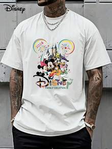 [Disney Licensed][Authorized By Disney's Official Original] 2026 Family T-Shirts For Men And Women, Mickey's Collective Appearance+Castle Fireworks Decoration, 2026 Logo+"Family Vacation", Disney Shirts, Mens Clothes, Summer Clothes, Officially Licensed Disney T-Shirts, Disney Men's And Women's Spring/Summer Fashion Casual Short-Sleeve T-Shirts - trắng - Xem 1