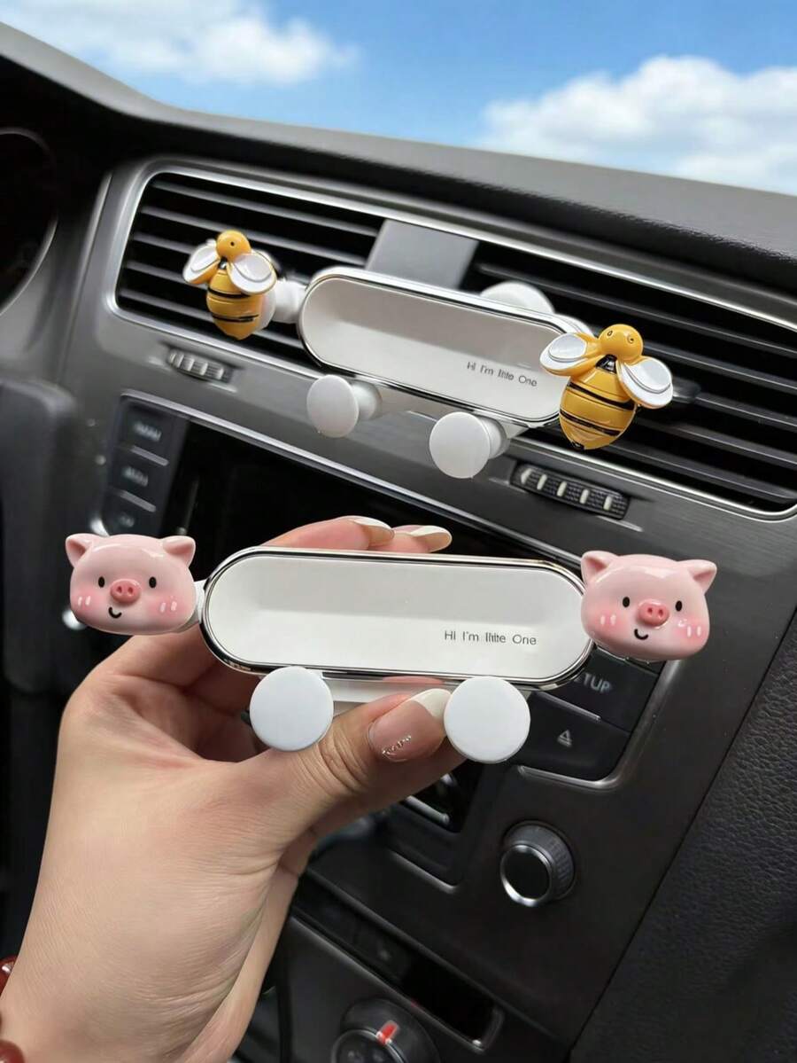 Cute Panda & Pig Car Phone Holder, Bee Vent Mount Phone Navigation Bracket - Animal - View 1