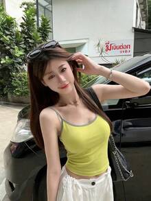 Áo croptop không tay cổ chữ V mùa hè dành cho nữ, có đệm ngực. - màu xanh lá - Xem 8