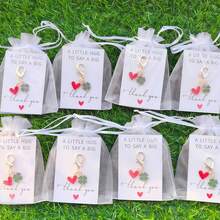 30pcs Keychain Set - Gold Teardrop Heart, Clover Pendant, Bag & Car Key Chain Accessories, Business Gift Pack (10 Keychains + 10 Cards + 10 Pouches), Suitable For Birthday, Valentine's Day, St. Patrick's Day, Thanksgiving, Back To School, Graduation Gifts Gifts For Mother, Father, Graduation, And Teacher - 10 Keychains + Cards + Sandbags - View 2