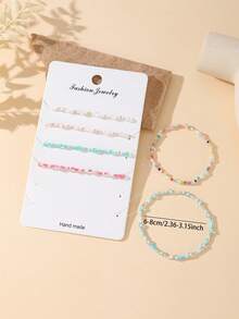 6pcs Fashionable & Elegant Colorful Beaded Stretch Bracelet Set, Suitable For Women/Couples Vacation And Party Decoration - Multicolor - View 4