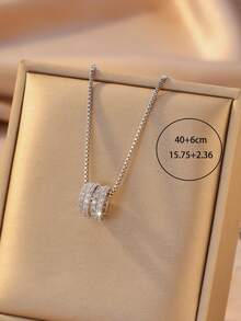 1pc Silver/Gold Plated Interlocking Ring Pendant Necklace, Jewelry Box Chain, Symbolizing Eternal Love, Friendship, Trust And Harmony, Fashionable Beach/Leisure Accessory - Multicolor - View 5